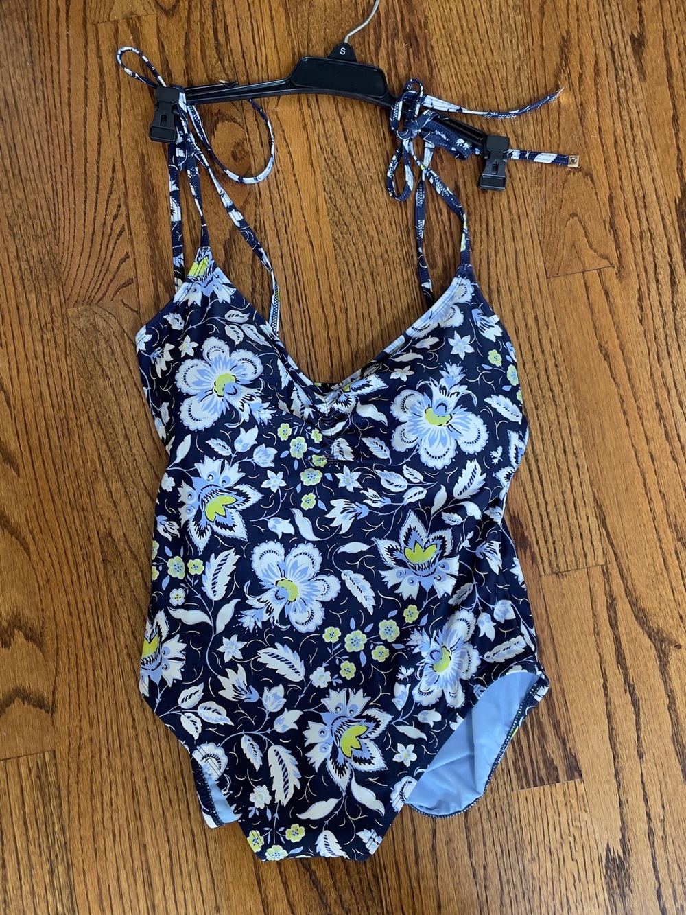 kate spade Navy Floral One-Piece Swimsuit with Light Blue and Yellow Accents - Picture 1 of 9